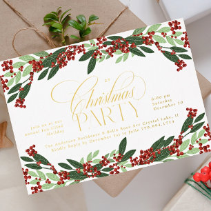 Betoverde Botanische Elegantie Kerstfeest Folie Uitnodiging