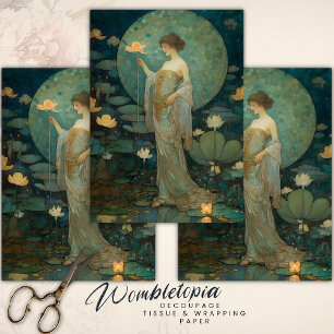 Betoverde Dame in een Magische Lotus Tuin Decoupag Inpakpapier Vel