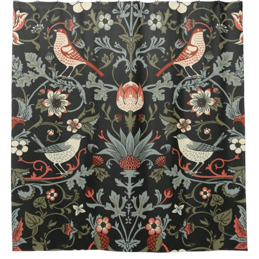 Betoverde donkere  bloemvogels douchegordijn (Voorkant)