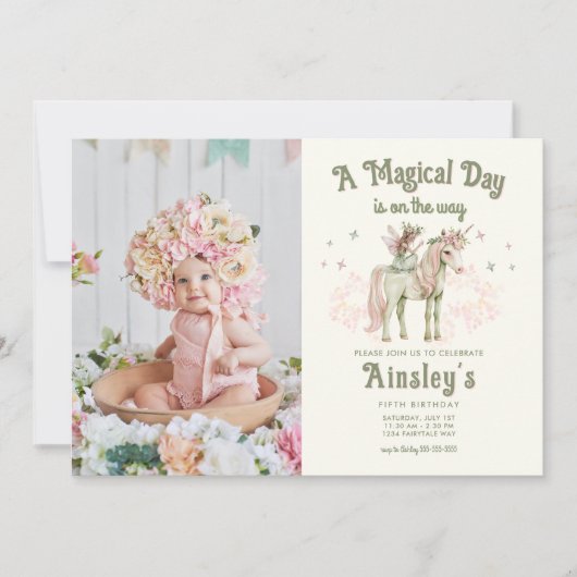 Betoverde Eenhoorn en Fairy Custom Photo Verjaarda Kaart (Voorkant)