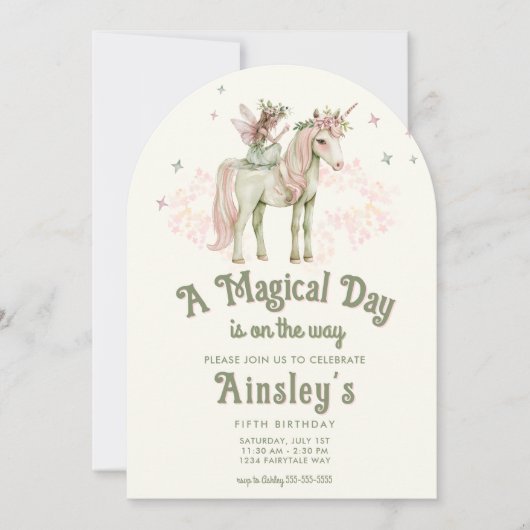 Betoverde Eenhoorn en Sprookjesachtige Gepersonali Kaart (Voorkant)