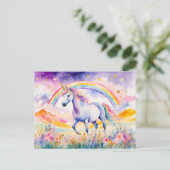 Betoverde Eenhoorn Onder Een Gloeiende Regenbooghe Briefkaart (Staand voorkant)