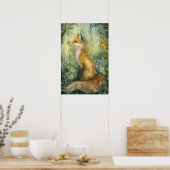 Betoverde Emerald Forest Fox Kind Fantasy Art Poster (Keuken)