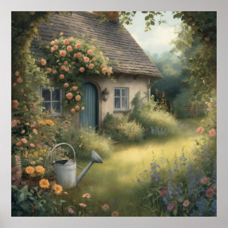 Betoverde Engelse Cottage Tuin met Rozen Poster