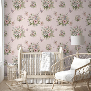 Betoverde Fairy Bee Bloem Boeket Roze Behang