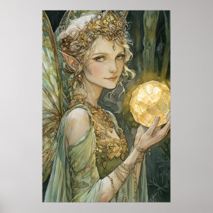 Betoverde Fairy Crystal Ball Fantasy Wall Art Poster