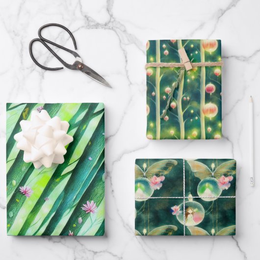 Betoverde Fairy Forest Wrapping Paper Flat Set (Voorkant)