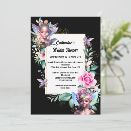 Betoverde fee roze roos bloemige pixie meisjes kaart (Staand voorkant)