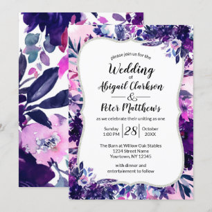 Betoverde Floral Violet Paarse Waterverf bruiloft Kaart
