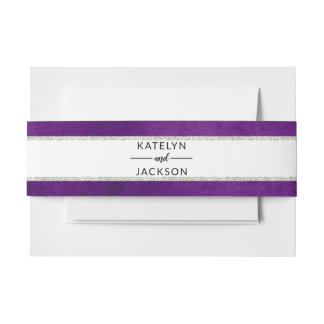 Betoverde Floral Violet Paarse Zilveren Bruiloft Uitnodigingen Wikkel