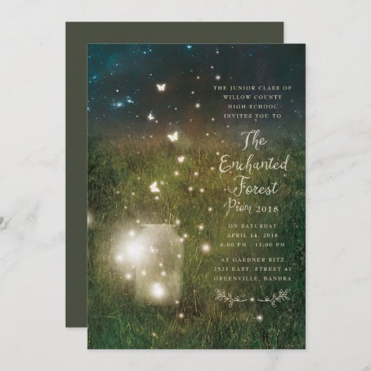 Betoverde Forest Mason Jar Firefly Prom uitnodigin Kaart (Voorkant / Achterkant)