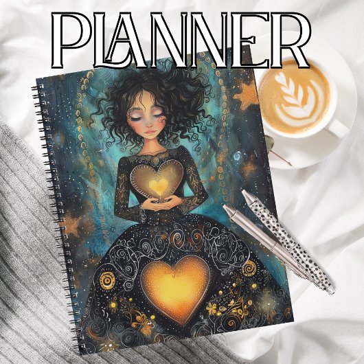Betoverde Glow Black en Gold Heart Planner