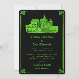 Betoverde Gotische Kasteel Neon Green Black Weddin Kaart