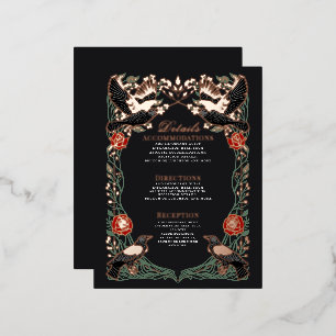 Betoverde Gotische Raaf Roos Bruiloft Detailskaart Folie Feestdagen Briefkaart