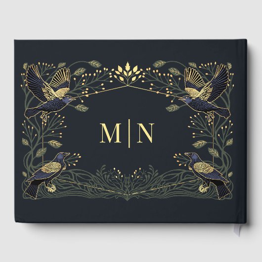 Betoverde Gotische Raven Bloemen Groene Bladeren H Gastenboek (Achterkant)