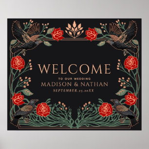 Betoverde gotische rozen raven bruiloft welkom  poster