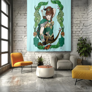 Betoverde Groene Fantasie Bosland Boogschutter Elf Wandkleed