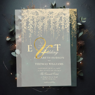 Betoverde Hanging Gold Groene Huwelijksdecoratie Vellum Uitnodigingen