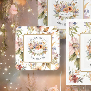 Betoverde Herfst Fairy Floral Baby Girl Shower Vierkante Kartonnen Onderzetter