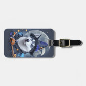 Betoverde Husky Hond: Magische Halloween Verrukkin Bagagelabel (Voorkant horizontaal)