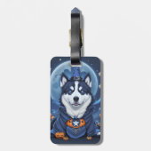 Betoverde Husky Hond: Magische Halloween Verrukkin Bagagelabel (Achterkant verticaal)