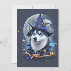 Betoverde Husky Hond: Magische Halloween Verrukkin Feestdagenkaart