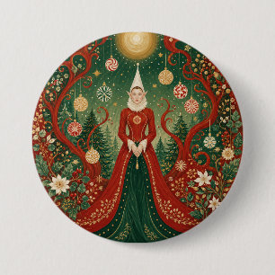 Betoverde Kerstmis Bos Elfenkoningin Ronde Button 7,6 Cm