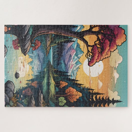 Betoverde Lakeside Serenity Sunset Landschap Legpuzzel (Horizontaal)