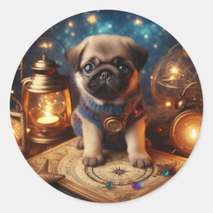 Betoverde Lantaarn Pug Puppies Fantasy Sticker