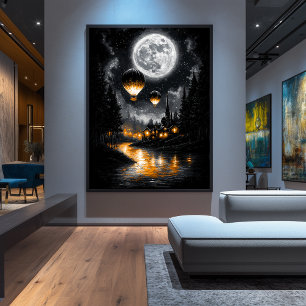 Betoverde maanverlichte vlucht -  heteluchtballon poster