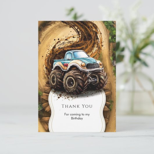 Betoverde Magische Kinderen Monstertruck Verjaarda Bedankkaart (Staand voorkant)