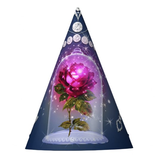 Betoverde Magische Rode Rose Blauw Bloemen Bling P Feesthoedjes (Voorkant)