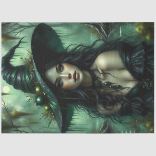 Betoverde moerasheks in Emerald Forest Fantasy Tissuepapier (Voorkant)