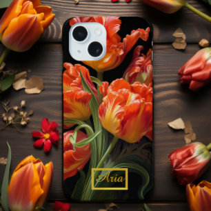 Betoverde Moody Donker Bloemen Tulpen iPhone 15 Hoesje