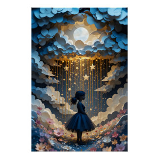 Betoverde Nacht Papercraft Scene Perfect Poster