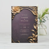 Betoverde paarse en gouden bruiloft kaart (Staand voorkant)