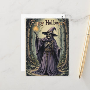 Betoverde Paarse Heks Halloween Groet Mystiek Briefkaart