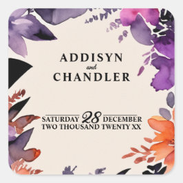 Betoverde Paarse + Oranje Bloemen Halloween bruilo Vierkante Sticker