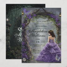 Betoverde Paarse Quinceañera Uitnodiging Sprookje
