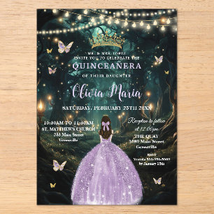 Betoverde Paarse Sering Jurk Quinceañera Acryl Uitnodigingen