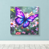 Betoverde Paarse vlindertuin Canvas Afdruk (Insitu (Houten vloer))