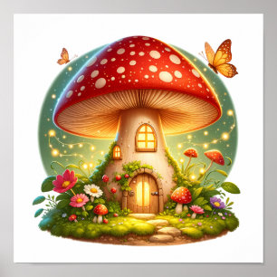 Betoverde paddenstoel huis magische huisje Kinder Poster