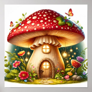 Betoverde paddenstoel huis magische huisje poster