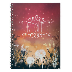 Betoverde Red Evening Sky Stars & Foliage Journal Notitieboek