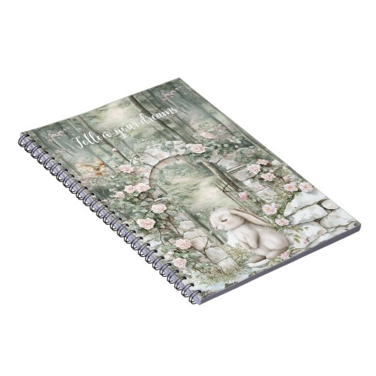 Betoverde roze bloementuin Bunny Dreams Notitieboek (Rechterzijde)
