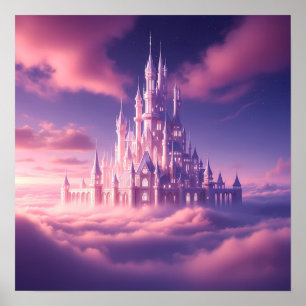 Betoverde Roze Kasteel Boven de Dromerige Wolken Poster