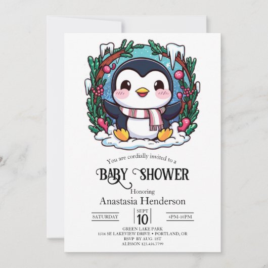 Betoverde Schattigee pinguïn Baby shower Kaart (Voorkant)