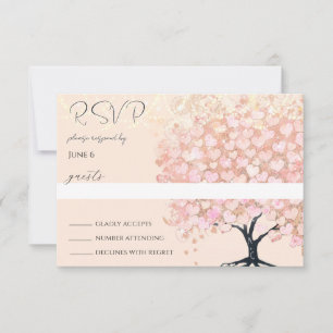 Betoverde Sprookjes Roze Hartblad Boom Bruiloft RSVP Kaartje