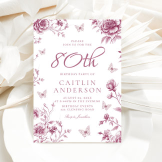 Betoverde  stoffig Roos Bloemen 80ste Verjaardag Kaart