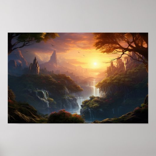 Betoverde Sunset Valley - Fantasy Landscape Art Po Poster (Voorkant)